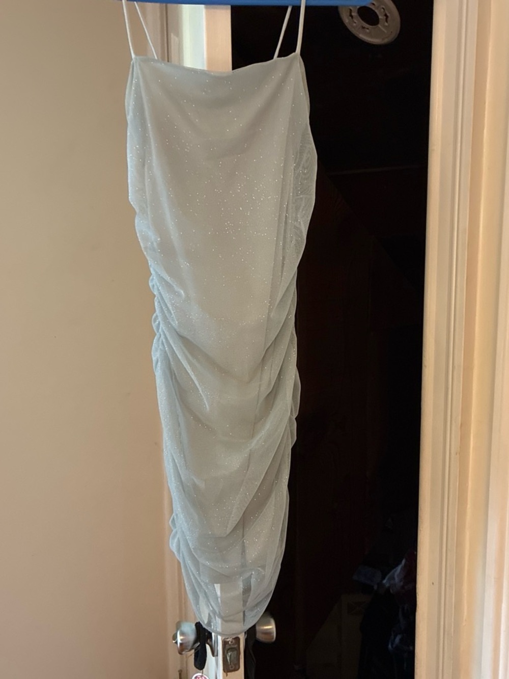 Windsor Sparkle Sheer Ruched Slip Dress - Light Blue